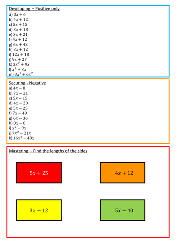 Factorising Single Brackets with Answers