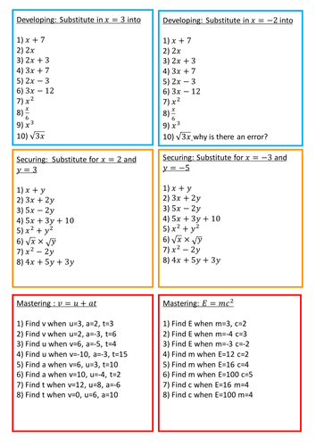 Substitution Worksheet