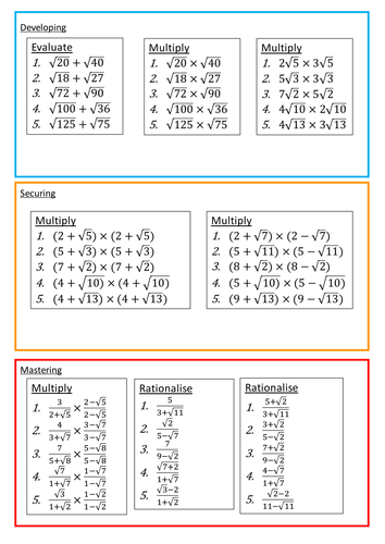 Surds Worksheet