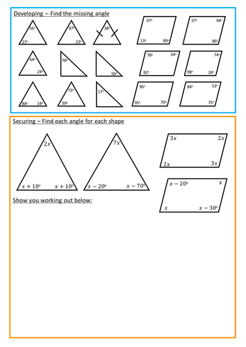 Angles in Triangles and Quadrilaterals