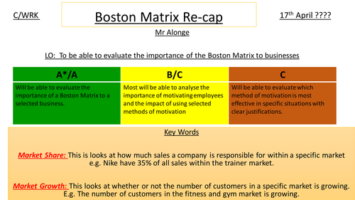 Boston Matrix revision lesson
