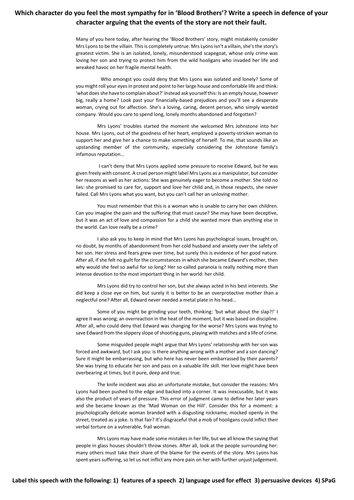 Blood Brothers: Sympathy Speech