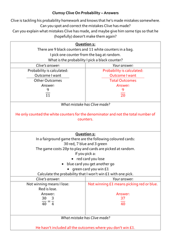 Clumsy Clive on Probability