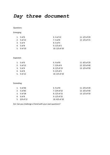 Year 3/4: Fractions (Charlie and the Chocolate Factory themed)