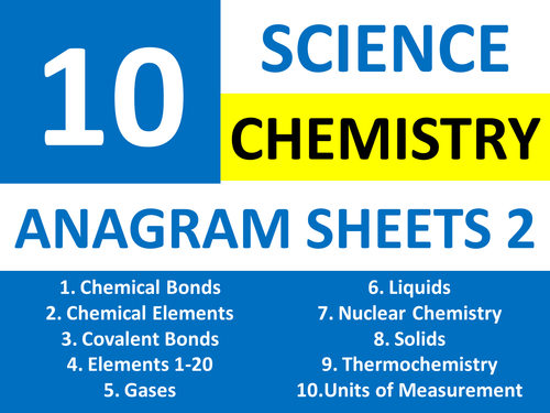 10 Anagram Sheets Science Chemistry 2 Literacy Anangrams Cover Homework Plenary Starter