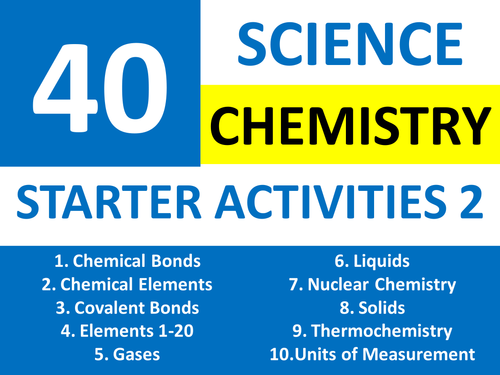 40 Science Chemistry Starter Activities 2 Wordsearch Crossword Anagram Cover Homework Plenary