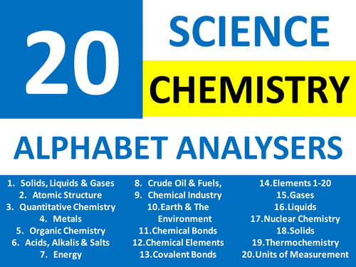 20 Alphabet Analysers Starters Science Chemistry Literacy Brainstormers Cover Homework Plenary