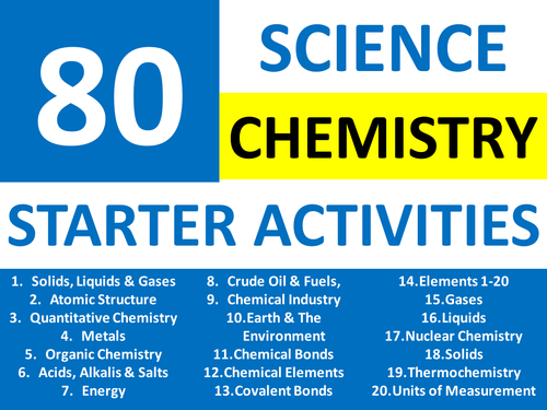 80 Science Chemistry Starter Activities Wordsearch Crossword Anagram Cover Homework Plenary