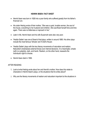 Henrik Ibsen: context sheet