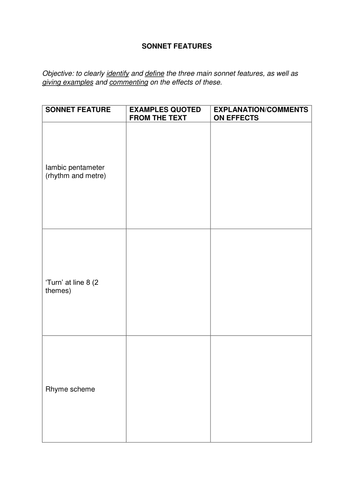 Sonnet features: table to complete