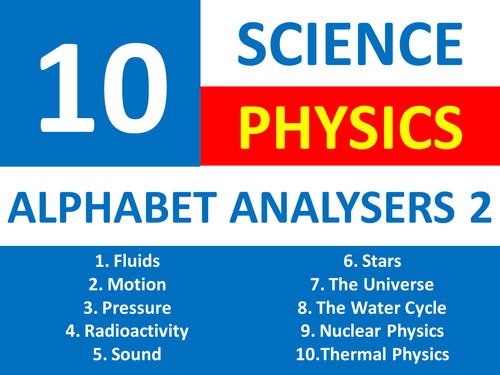 10 Alphabet Analysers 2 Science Physics Literacy Brainstormers Cover Homework Plenary Starter