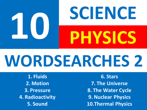 10 Wordsearches Science Physics 2 Literacy Wordsearch Cover Homework Plenary Starter Homework