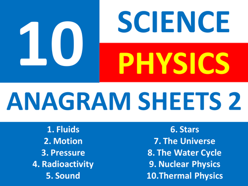 10 Anagram Sheets Science Physics 2 Literacy Anagrams Cover Homework Plenary Starter Homework