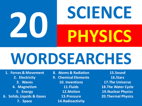 20 Wordsearches Science Physics Literacy Wordsearch Cover Homework Plenary Starter Homework