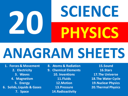 20 Anagram Sheets Science Physics Literacy Anagrams Cover Homework Plenary Starter Homework