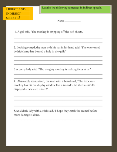 direct and indirect speech worksheet ks2 teaching resources