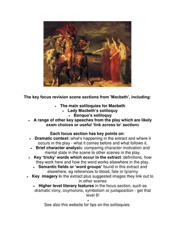 Macbeth: carefully cross-referenced revision pack,  detailed notes on 15  key scenes