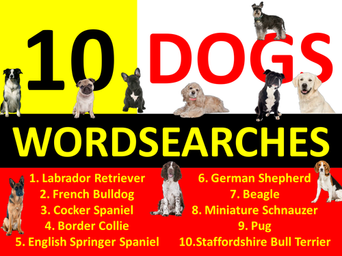 10 Dogs Dog Pets Wordsearches Keyword Starters Wordsearch Homework Cover Plenary Lesson