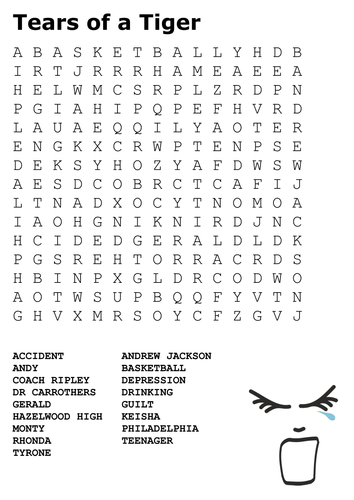 Tears of a Tiger Word Search