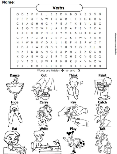 verbs word search teaching resources