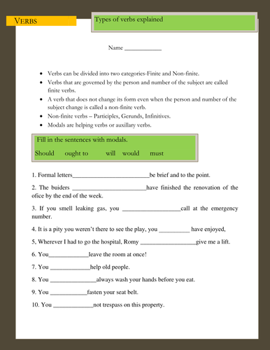Verbs -Modals and Gerunds Worksheet