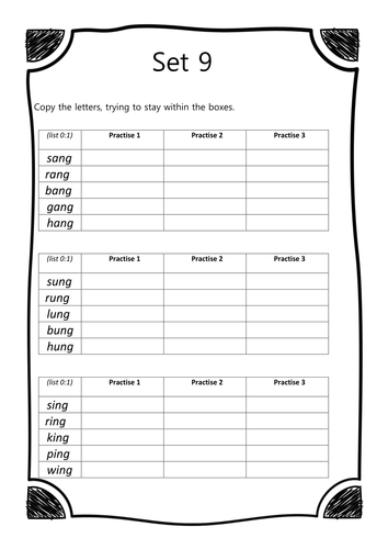 eyfs reception phonics spelling worksheet ang ung ing sound look read cover write teaching resources