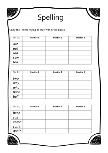 ks1 year 1 spelling worksheet list 3 pack 1 teaching resources