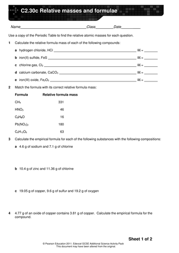 Relative Masses | Teaching Resources