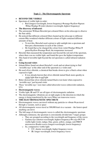 Edexcel Physics GCSE P1 - The Electromagnetic Spectrum booklet