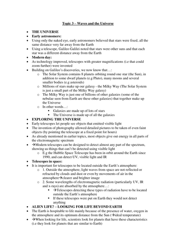 Edexcel Physics GCSE P1 - Waves and the Universe booklet