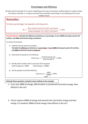 Efficiency calculations