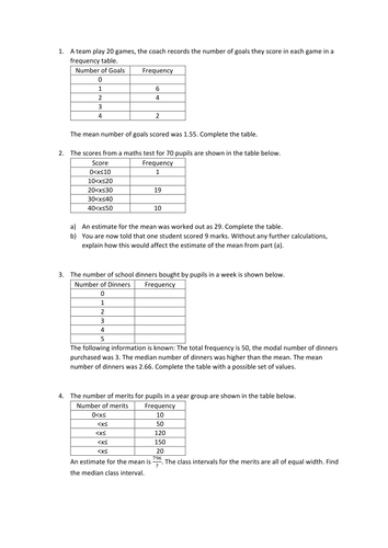 Averages from frequency and grouped frequency tables problem solving.