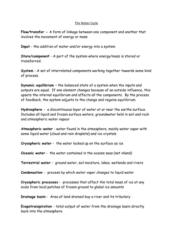 NEW Alevel geography - physical geography glossary of key terms and definitions