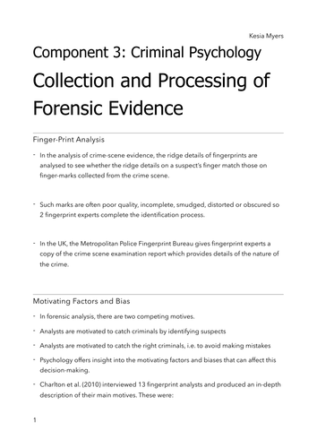 OCR PSYCHOLOGY APPLICATIONS CRIMINAL PSYCHOLOGY (COLLECTION AND PROCESSING OF EVIDENCE