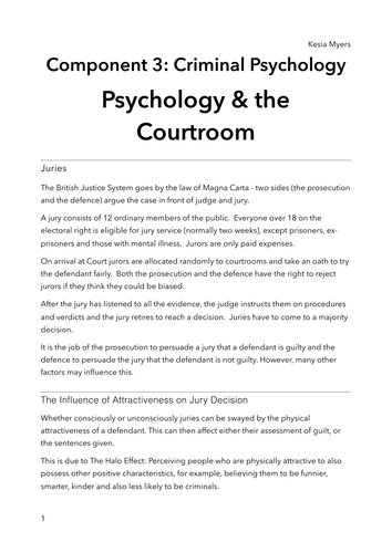 OCR PSYCHOLOGY CRIMINAL PSYCHOLOGY AND THE COURTROOM
