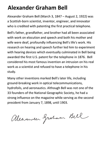 Alexander Graham Bell Handout
