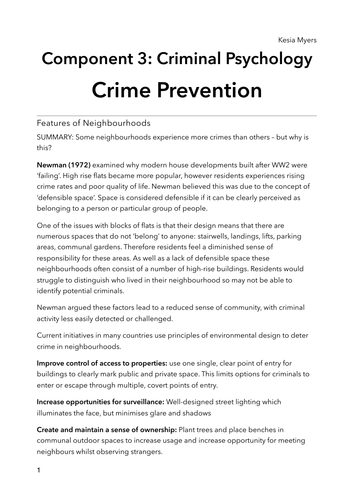 OCR PSYCHOLOGY APPLICATIONS CRIMINAL CRIME PREVENTION REVISION