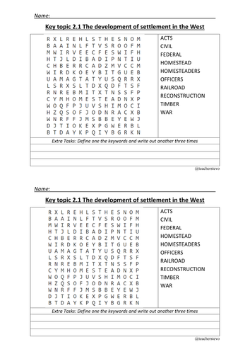 American West GCSE Word search 2.1 Only