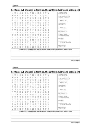American West GCSE Word search Topic 3.1 Only
