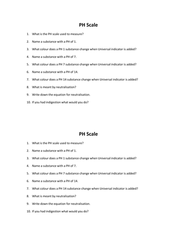 PH Scale Worksheet