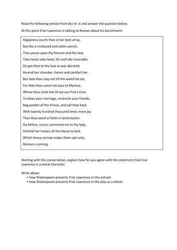 Romeo and Juliet Mock Extract Based Section A Paper 1 AQA GCSE