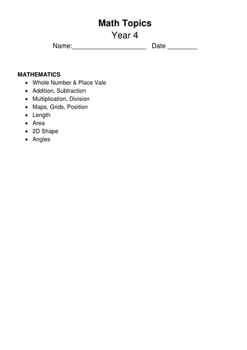 Math Topic Quiz / Activities