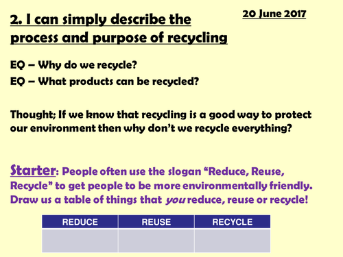 Recycling; 2 lessons