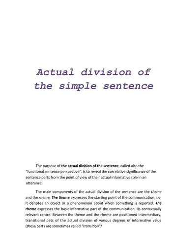 Actual division of the simple sentence