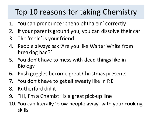 Why study chemistry at A-level? Powerpoint to inform students for future career developments