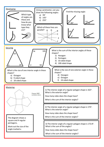 Angles Worksheet with Answers