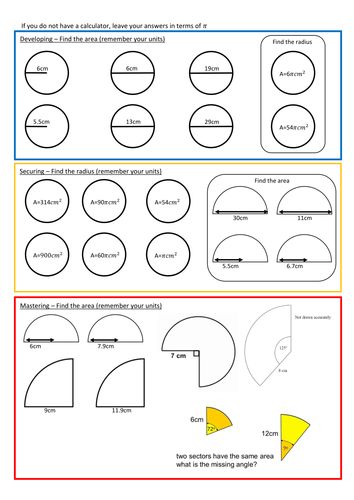 Area of Circles Worksheet with Answers