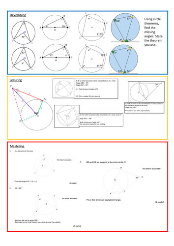 Circle Theorems Worksheet with Answers