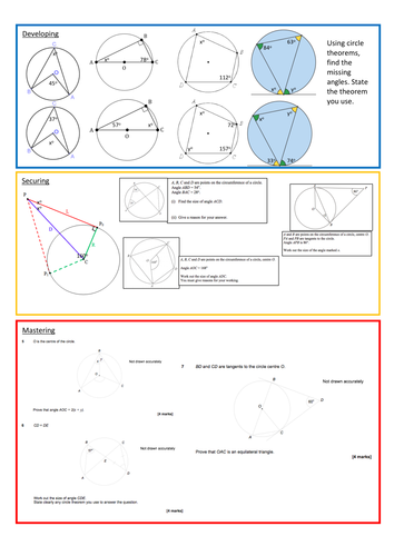 Circle Theorems Worksheet with Answers | Teaching Resources