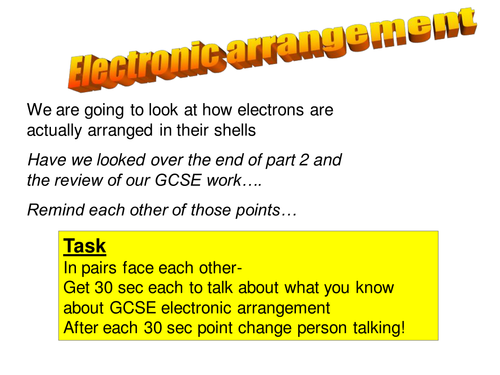 A level Chemistry Atomic structure  (Yr 12) - IE defintions and work linking to sub-shells /electron